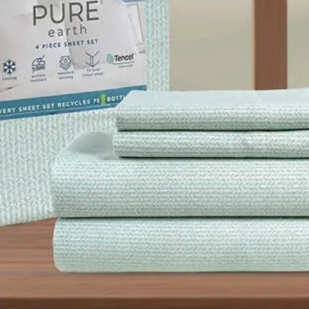 NWT Pure Earth Sheet Set Solid 4-Piece 300 Thread Count Flat Fitted Pillowcase